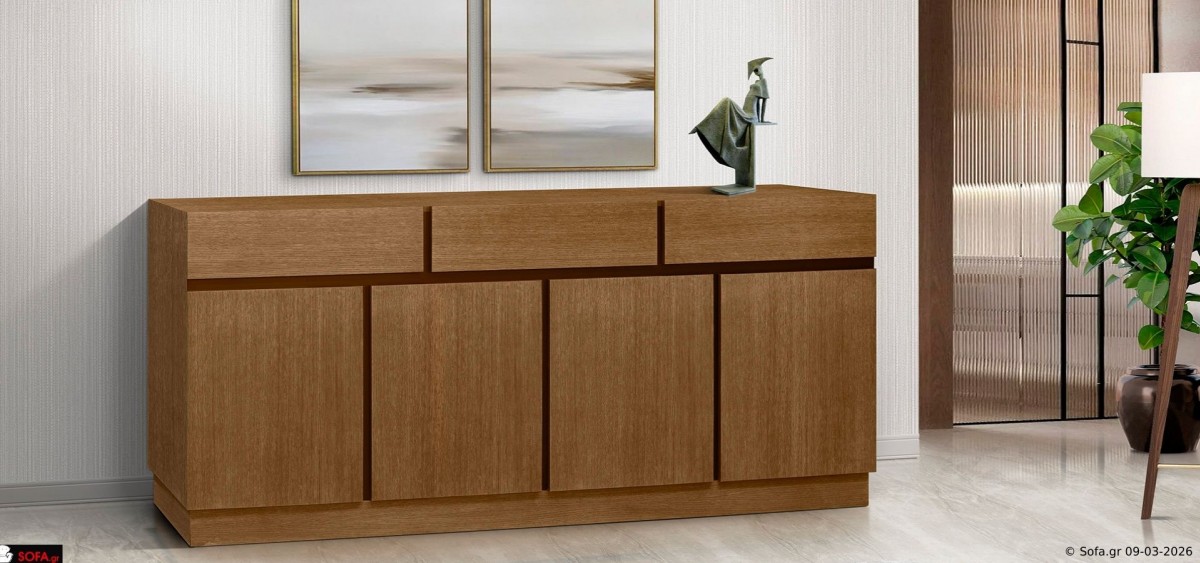 Μοντέρνος ξύλινος μπουφές τραπεζαρίας Sky με καθαρές γραμμές και μεγάλους αποθηκευτικούς χώρους για σύγχρονο καθιστικό ή τραπεζαρία