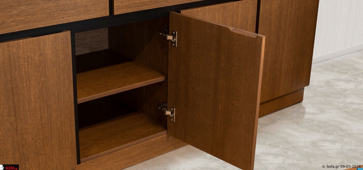 Μοντέρνος ξύλινος μπουφές τραπεζαρίας Sky με καθαρές γραμμές και μεγάλους αποθηκευτικούς χώρους για σύγχρονο καθιστικό ή τραπεζαρία