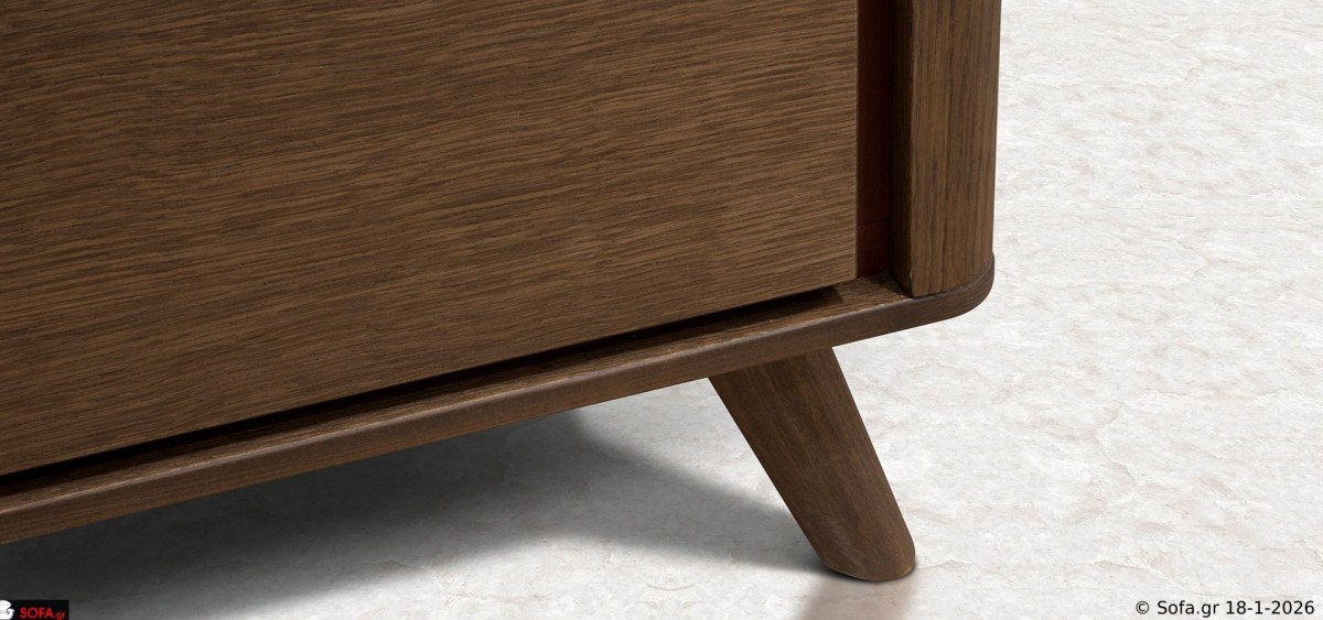 Μπουφές Symmetry σε φυσική απόχρωση ξύλου με minimal σχεδιασμό, λοξά πόδια και καθαρές γραμμές – premium έπιπλο σαλονιού με άνετους αποθηκευτικούς χώρους
