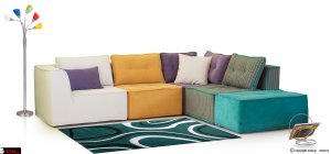 γωνιακος καναπές σε κομματια για αλλαγή φοράς σε ζωηρά χρώματα