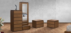 επιπλα κρεβατοκαμαρας με στρογυλεμένες γωνιες σε καρυδι καφε ξυλο