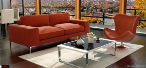 Σετ σαλονιού με τριθέσιο,πολυθρόνα και τραπεζάκι σαλονιού με μοντέρνες ινοξ λεπτομέρειες