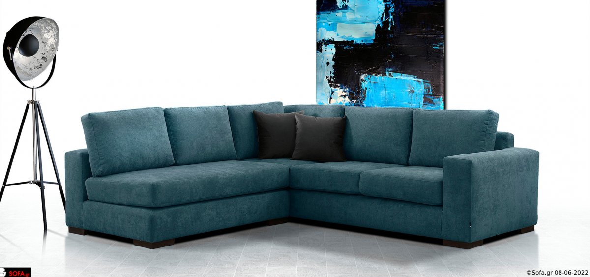 Γωνία καναπές με καραμέλες αμφίπλευρης τοποθέτησης 2 τεμαχίων και μασίφ σκελετό από ξύλο οξιάς.