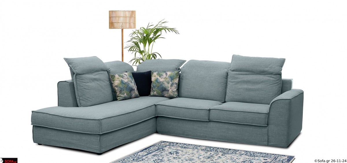 Γωνιακός σε μοντέρνα γραμμή με μαξιλάρια ανάκλισης και ύφασμα φορετό