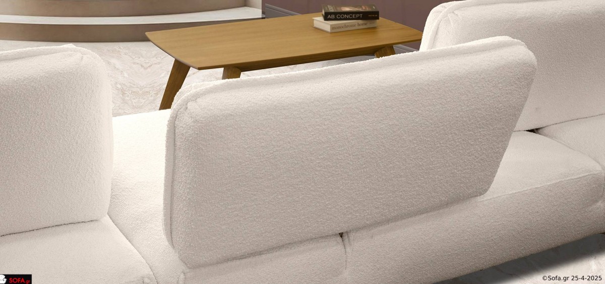 γωνιακός καναπές μοντέρνος σε χακί χρώμα με υφασμα προβατέ