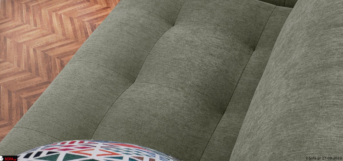 πολυμορφικός γωνιακός καναπές με αποσπώμενο ύφασμα και καπιτονέ κάθισμα σε χακί απόχρωση