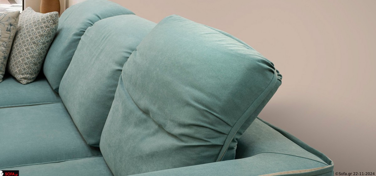 γαλάζιος γωνιακός καναπές με ανακλίσεις και φορετό ύφασμα