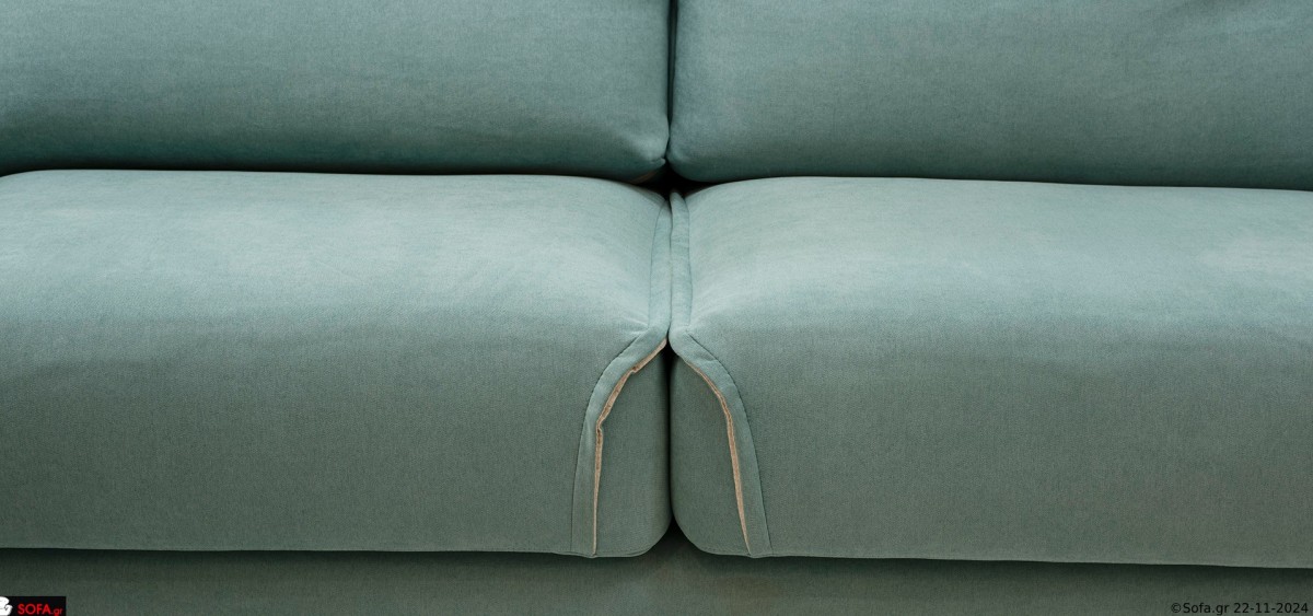 γαλάζιος γωνιακός καναπές με ανακλίσεις και φορετό ύφασμα