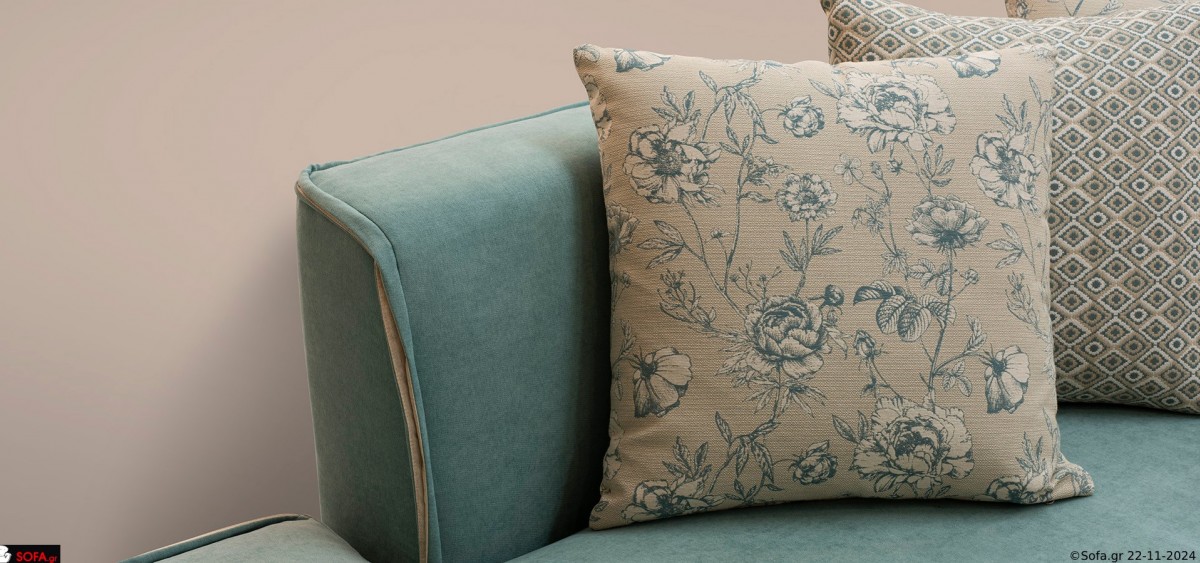 γαλάζιος γωνιακός καναπές με ανακλίσεις και φορετό ύφασμα