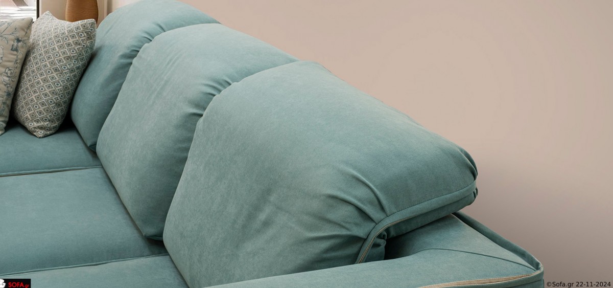 γαλάζιος γωνιακός καναπές με ανακλίσεις και φορετό ύφασμα