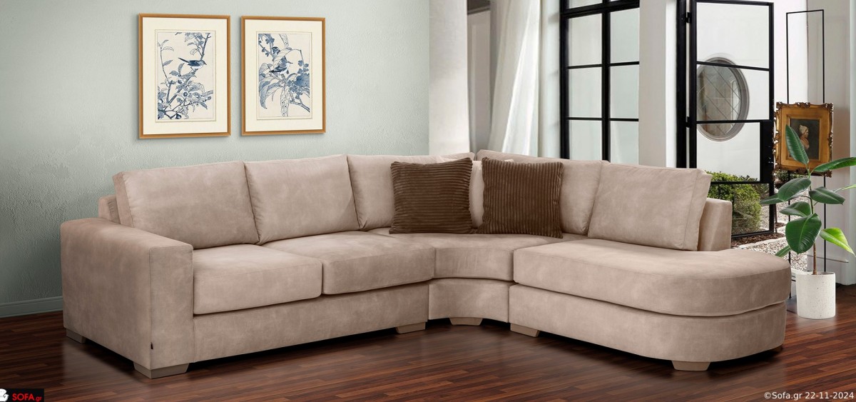 Γωνιακός καναπές με εκμεταλλεύσιμο κάθισμα στην γωνία