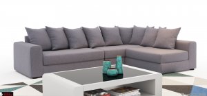 Αμφίπλευρος καναπές μοντέρνος με αλέκιαστο ύφασμα σε γκρι χρώμα.