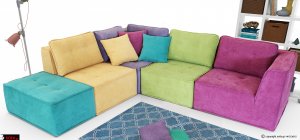 καναπες σε 5 κομματια που ενωνουν με μεταλλικό σύνδεσμο σε εντονα χρ΄ώματα