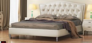 ντυμένο κρεβάτι κλασικό με στρας, ψηλό ποδαράκι και καπιτονέ κεφαλάρι