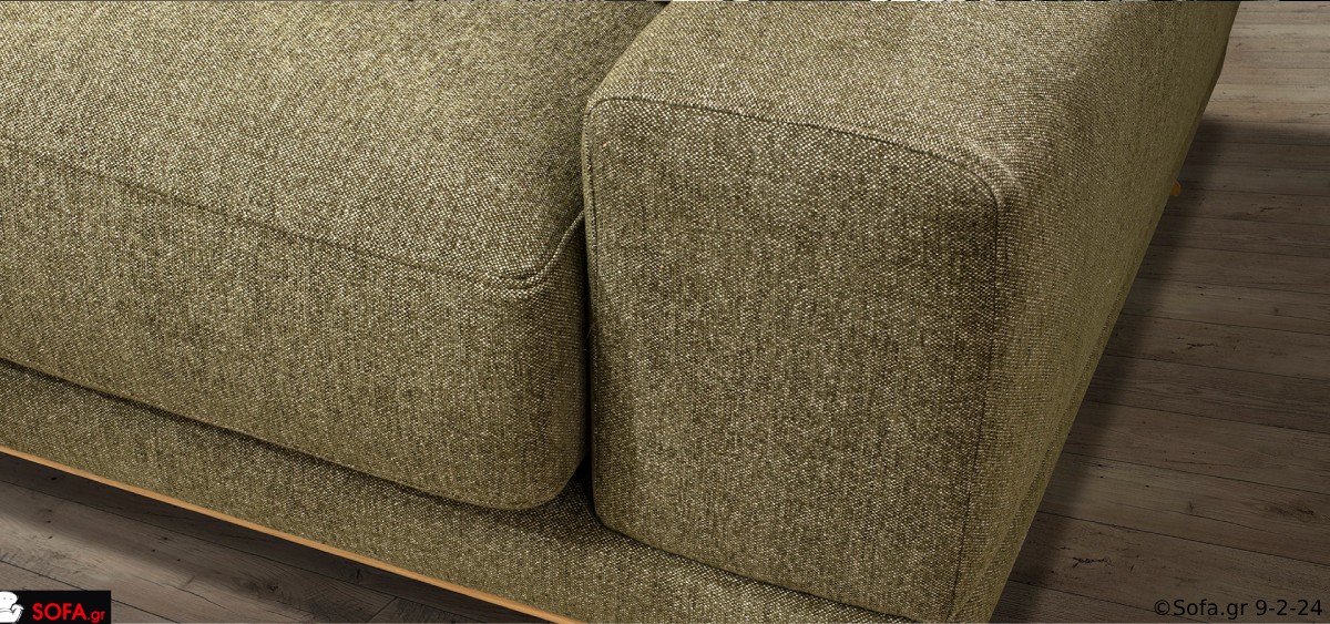 σαλόνι με τετραγωνα μπράτσα σε πράσινο ύφασμα