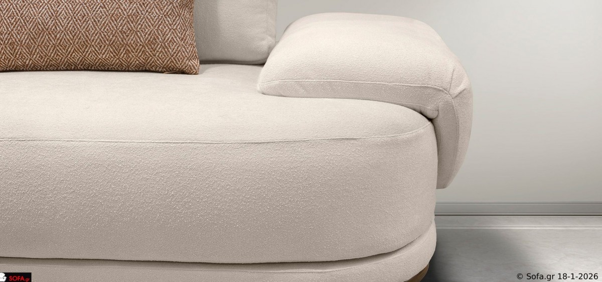 Τριθέσιος καναπές Symmetry σε εκρού μπουκλέ ύφασμα με στρογγυλεμένα μπράτσα, κινητές πλάτες και αναπαυτικό κάθισμα από λάστιχο 6000 και Ergofoam