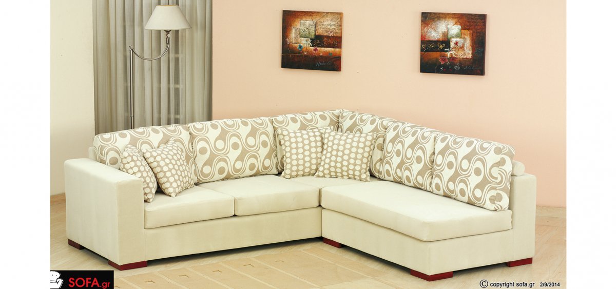 Γωνία καναπές με καραμέλες αμφίπλευρης τοποθέτησης 2 τεμαχίων και μασίφ σκελετό από ξύλο οξιάς.