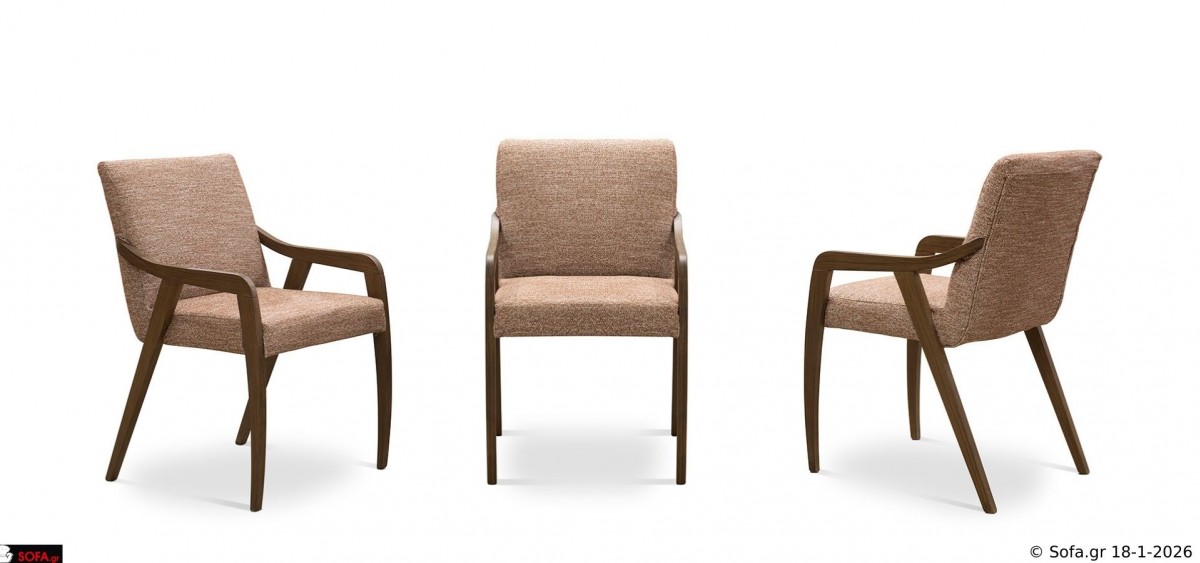 Καρέκλα τραπεζαρίας Symmetry με υφασμάτινο αφράτο κάθισμα, εργονομική πλάτη και σκελετό από μασίφ ξύλο οξιάς σε μοντέρνο χώρο τραπεζαρίας