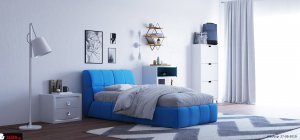 μονό κρεβάτι magic υφασμάτινο μονό κρεβάτι σε μπλέ χρώμα