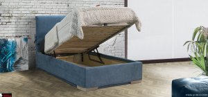 Κρεβάτι υφασμάτινο με αποθηκευτικό χώρο με κεφαλάρι ψηλό και υφασμα αποσπώμενο