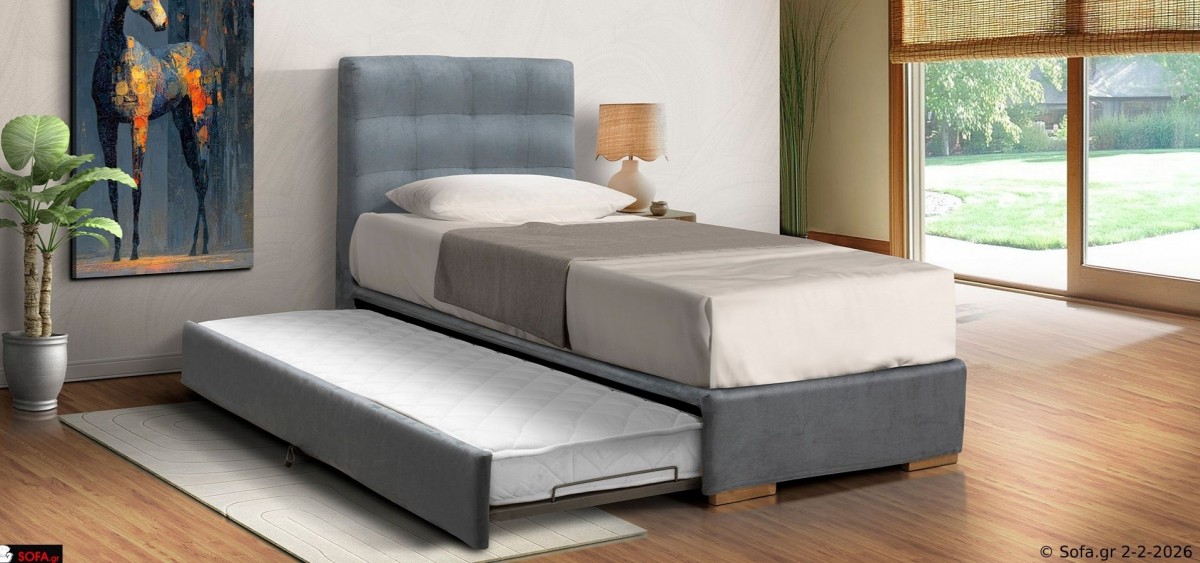 Κρεβάτι Floral με συρόμενο δεύτερο κρεβάτι, υφασματινο και πρακτική λύση φιλοξενίας