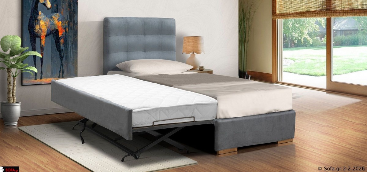 Κρεβάτι Floral με συρόμενο δεύτερο κρεβάτι, υφασματινο και πρακτική λύση φιλοξενίας