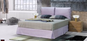 ημιμασίφ κρεβάτι με ύφασμα φορετό και αποσπώμενο και μαξιλάρες πλάτης