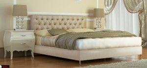 Υφασμάτινο κρεβάτι Barock με στράς Κρεβάτι από μασίφ οξιά με καπιτονέ και στράς στο κεφάλαρι σε κλασσική γραμμή με ψηλό ποδαράκι