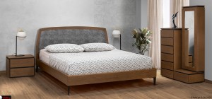 χειροποίητη κρεβατοκάμαρα Open με ξύλινο κρεβάτι, κομοδίνο και συρταριέρα σε μοντέρνο στυλ