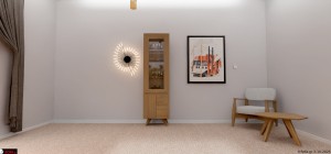 Μονόφυλλη κρυσταλιέρα Lux από φυσικό ξύλο δρυός με διάφανη βιτρίνα και ξύλινα μασίφ πόδια, σε μοντέρνο σκανδιναβικό σχεδιασμό.