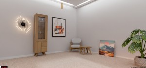 Κρυσταλιέρα Lux σε φυσική απόχρωση ξύλου, με ράφια αποθήκευσης και minimal αισθητική, ιδανική για σαλόνι ή τραπεζαρία.