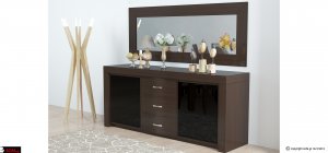 Μπουφές από ξύλο οξιάς ή δρυός με ορθογώνιο καθρέφτη με σκούρα τζάμια σε οικονομική τιμή.