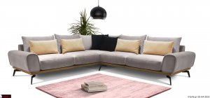 Γωνιακός καναπές με μασίφ ξύλινη βάση και δυο μπράτσα