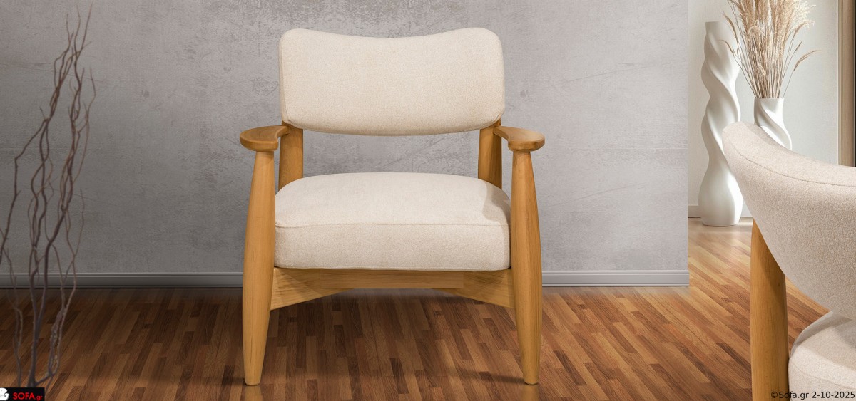 Μοντέρνα πολυθρόνα από μασίφ οξιά με επένδυση σε ύφασμα της επιλογής σας - πολυθρόνα Άβρα με 15ετή εγγύηση ποιότητας