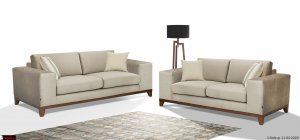 σετ τριθέσιου και διθέσιου καναπέ σε μοντέρνα minimal γραμμή με μασίφ ξύλινη βάση οξιάς