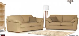 σαλόνι κλασικό με μαξιλάρι στο μπράτσο και ανοιχτόχρωμο ύφασμα