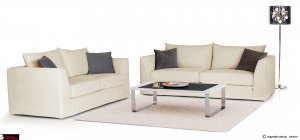 οικονομικό σαλόνι, τριθέσιου και διθέσιου καναπέ σε ανοιχτόχρωμο αποσπώμενο ύφασμα