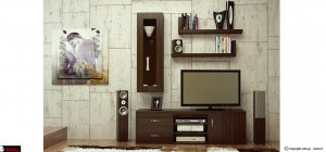 Σύνθεση με μεγάλα συρτάρια  και ντουλάπι και ράφια στην βάση της