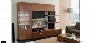 Μοντέρνα σύνθεση τοίχου με βιτρίνα με led φωτισμό