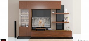 Σύνθεση σαλονιού με βιτρίνα με φωτισμό και πολλούς αποθηκευτικούς χώρους