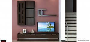 Σύνθεση με Inox πόμολα και ίνοξ στοιχεία στην βάση και μακρόστενα επιτοίχια ντουλάπια 