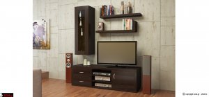 Μοντέρνα σύνθεση προσφοράς με επιτοίχιο ντουλάπι με βιτρίνα και ράφια τοίχου