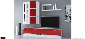 Μοντέρνα σύνθεση σαλονιού με λευκή και κόκκινη λάκα