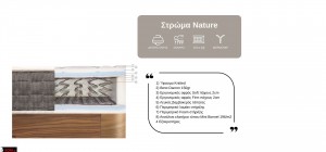 Τομή στρώματος Nature με ελατήρια Mini Bonnel 196 ανά τετραγωνικό, εργονομικό αφρό soft και firm, βαμβακερό τάπητα, περιμετρική ενίσχυση και εξαερισμό για σωστή στήριξη σώματος