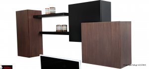 Κουτιά επιτοίχια αποθήκευσης Τετράγωνα ντουλάπια επιτοίχια σε συνδυασμο καφέ ξύλο και μαύρη λάκα