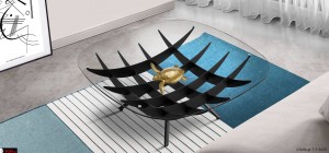 Τραπεζάκι σαλονιού Arc με αρχιτεκτονικό design, μεταλλική βάση και γυαλί ασφαλείας