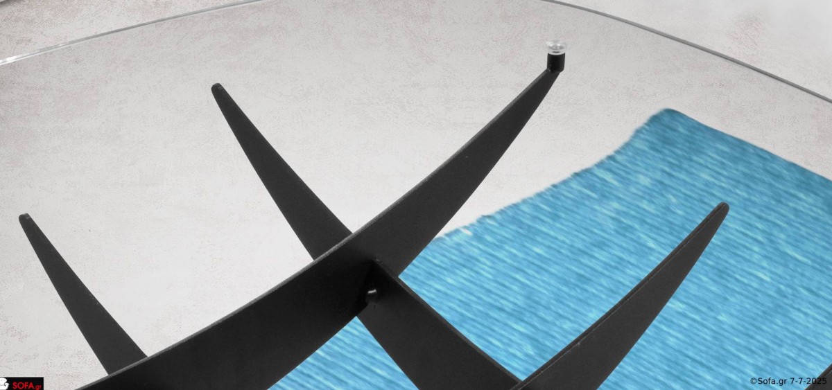 Τραπεζάκι σαλονιού Arc με αρχιτεκτονικό design, μεταλλική βάση και γυαλί ασφαλείας