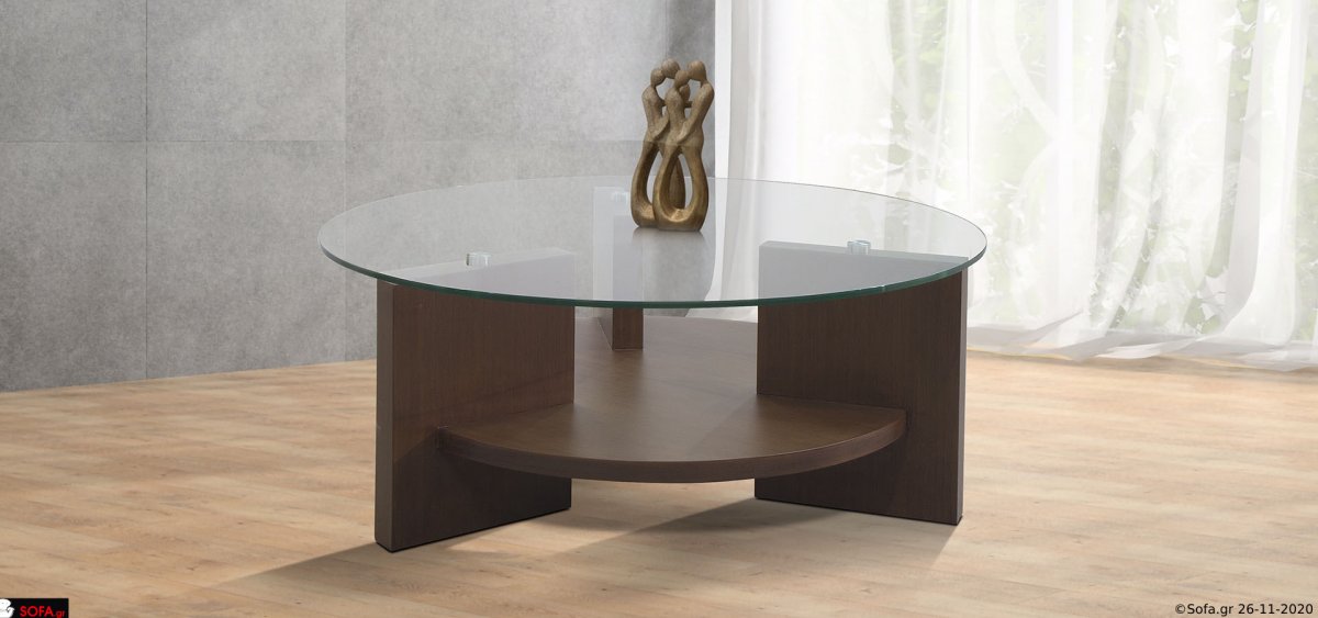 στρογγυλό τραπεζάκι σαλονιού σε μοντέρνα γραμμή γυάλινο και λάκα