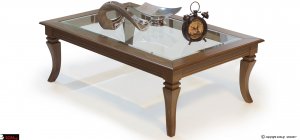 Κλασικό τραπεζάκι σαλονιού σε συνδυασμό με γυαλί και ξύλο και σκαλίσματα στα πόδια