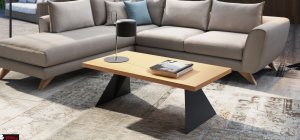 Μοντέρνο τραπεζάκι με μεταλλική βάση και ξύλινο καπάκι